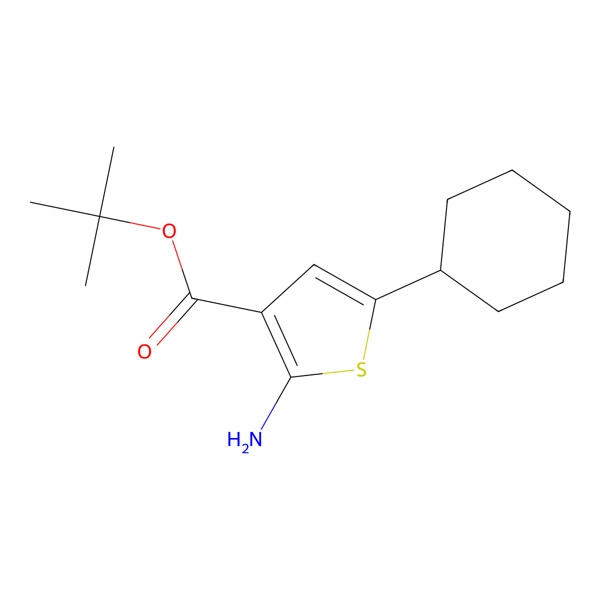 Tert-butyl 2-amino-5-cyclohexylthiophene-3-carboxylate molecular structure, CAS 1557141-40-8