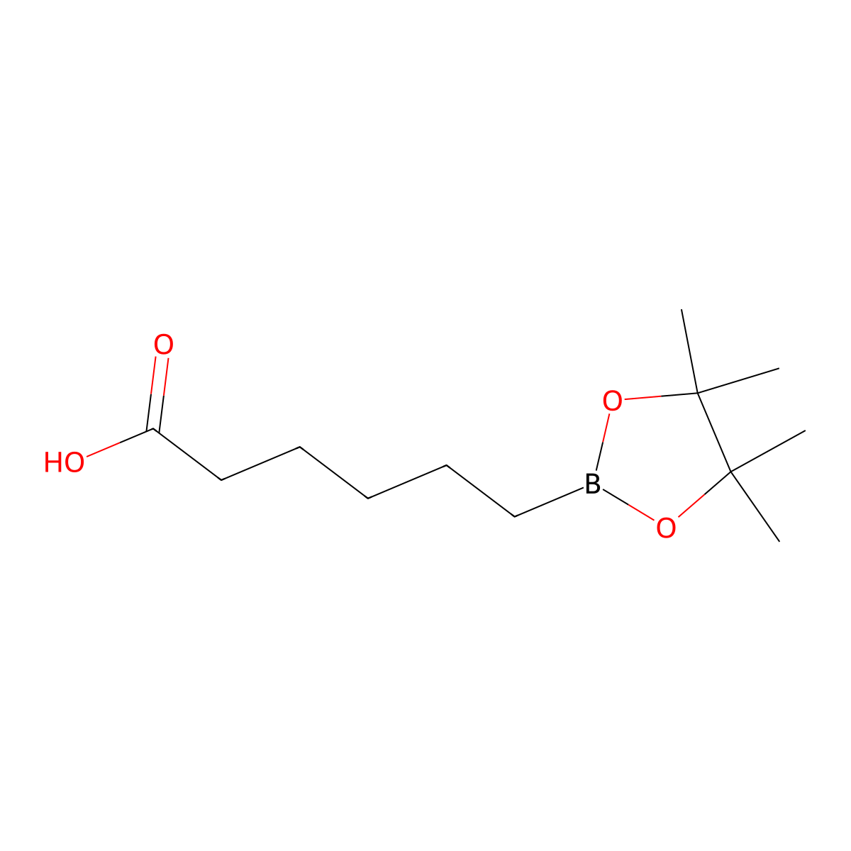 6-(Tetramethyl-1,3,2-dioxaborolan-2-yl)hexanoic acid molecular structure, CAS 1557159-88-2