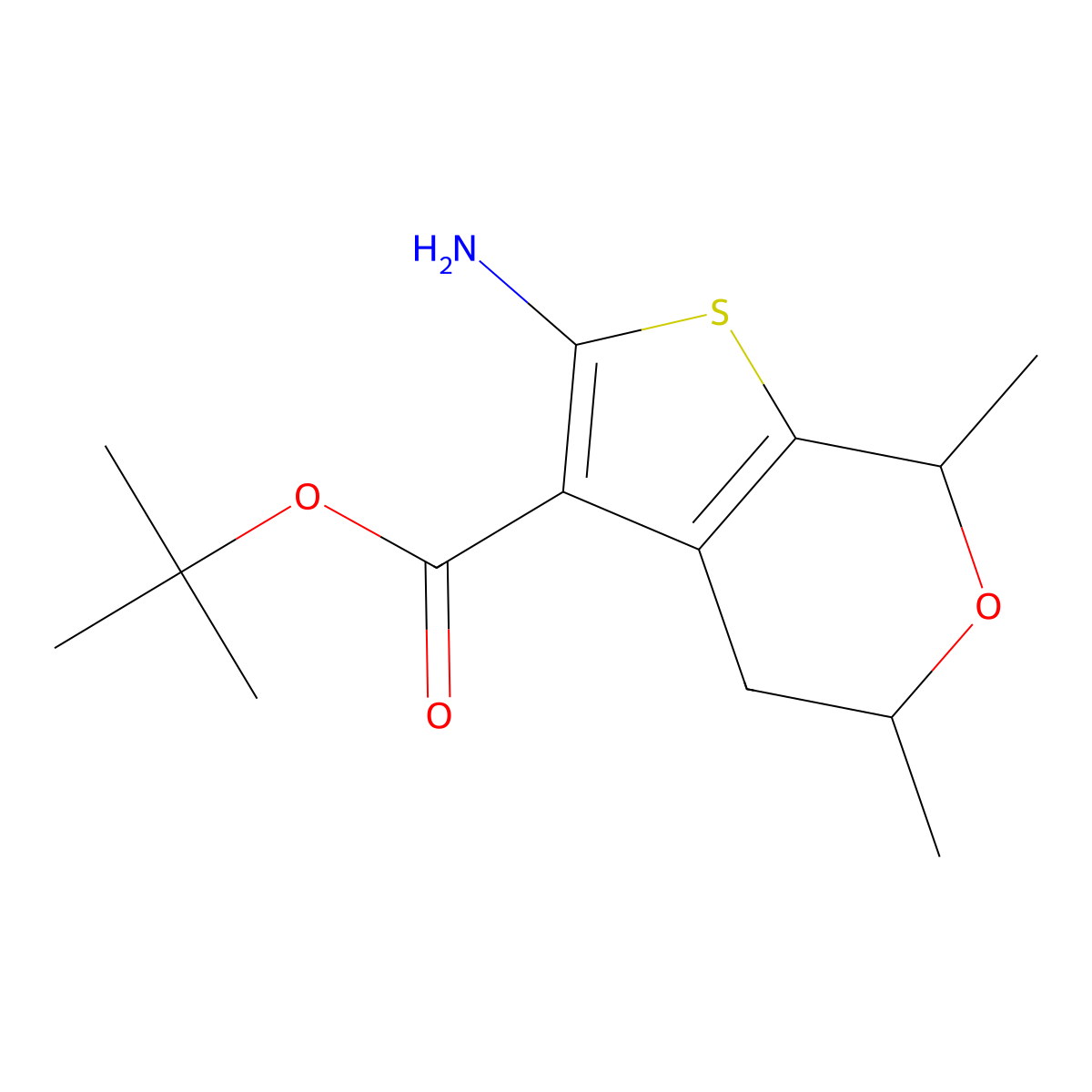tert-butyl 2-amino-5,7-dimethyl-4H,5H,7H-thieno[2,3-c]pyran-3-carboxylate molecular structure, CAS 1557220-99-1