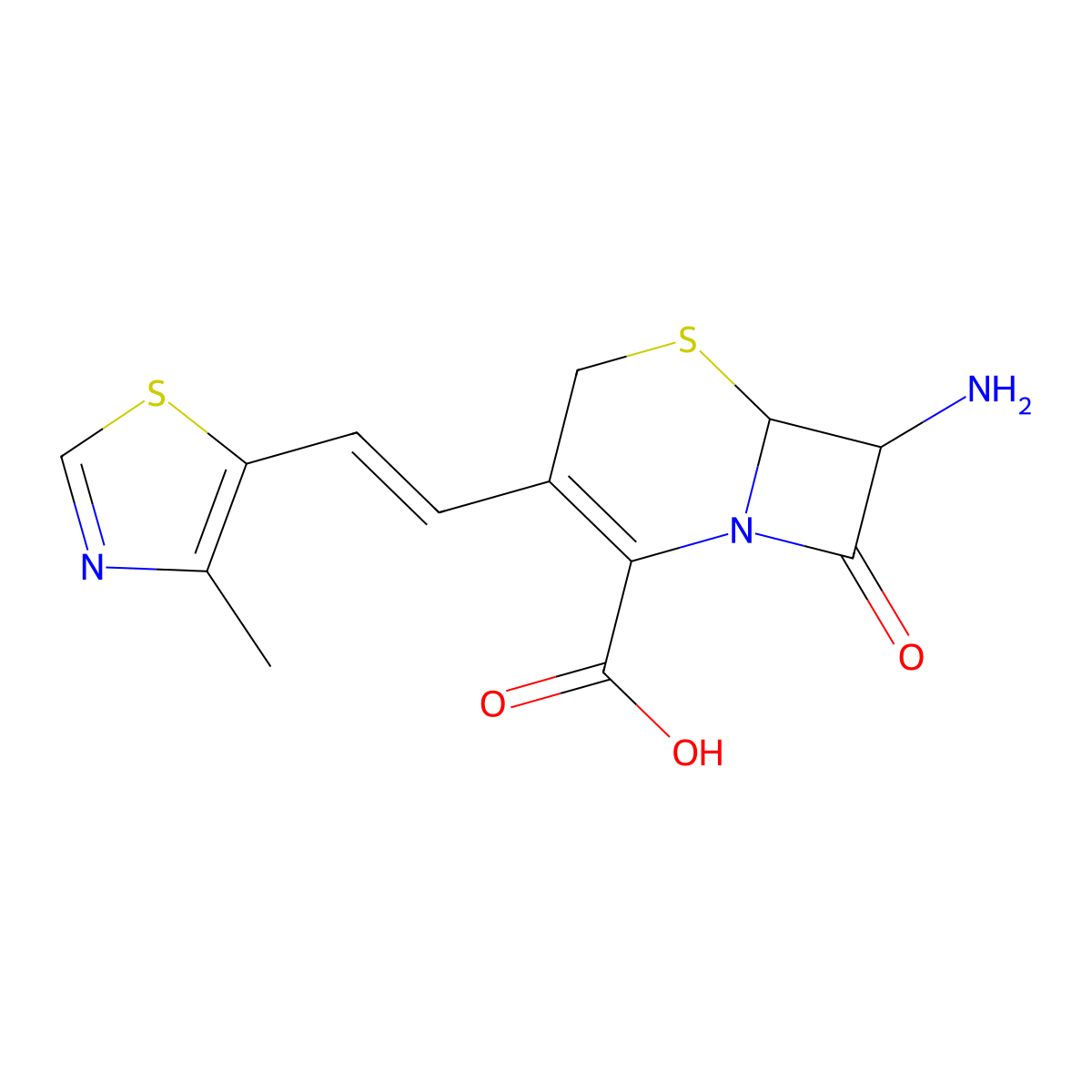(6R,7R)-7-amino-3-[(Z)-2-(4-methylthiazol-5-yl)vinyl]-8-oxo-5-thia-1-azabicyclo[4.2.0]oct-2-ene-2-carboxylic acid molecular structure, CAS 155723-02-7