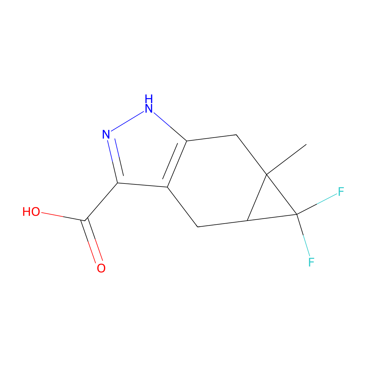 5,5-Difluoro-5a-methyl-1H,4H,4aH,5H,5aH,6H-cyclopropa[f]indazole-3-carboxylic acid molecular structure, CAS 1557248-38-0