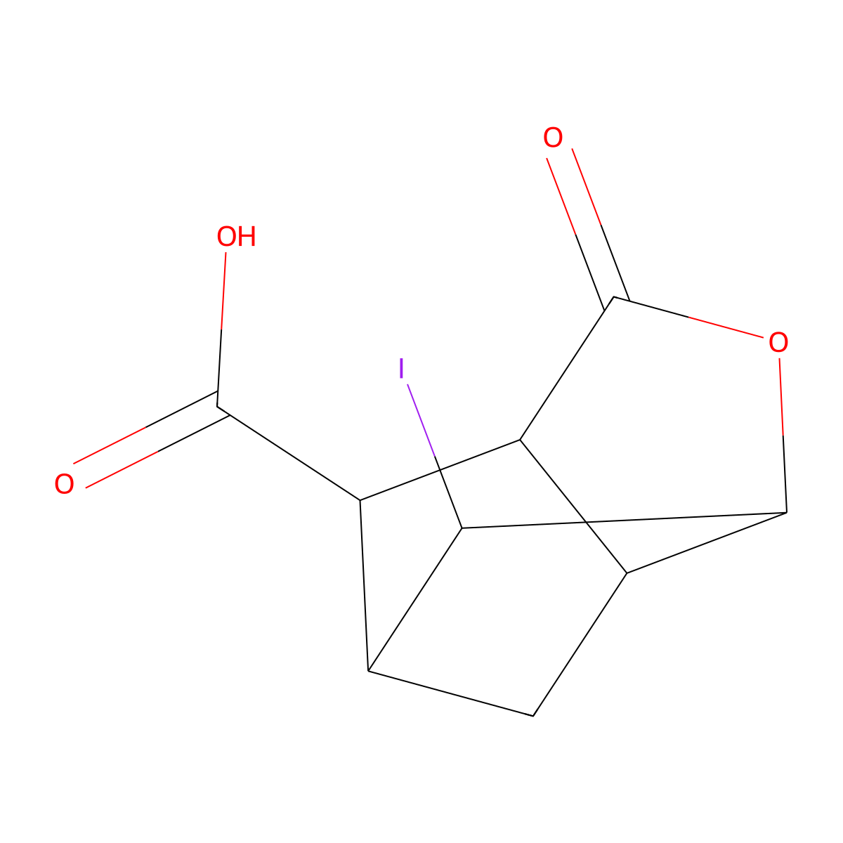 2-Iodo-5-oxo-4-oxa-tricyclo(4.2.1.0(3,7))nonane-9-carboxylic acid molecular structure, CAS 15573-45-2