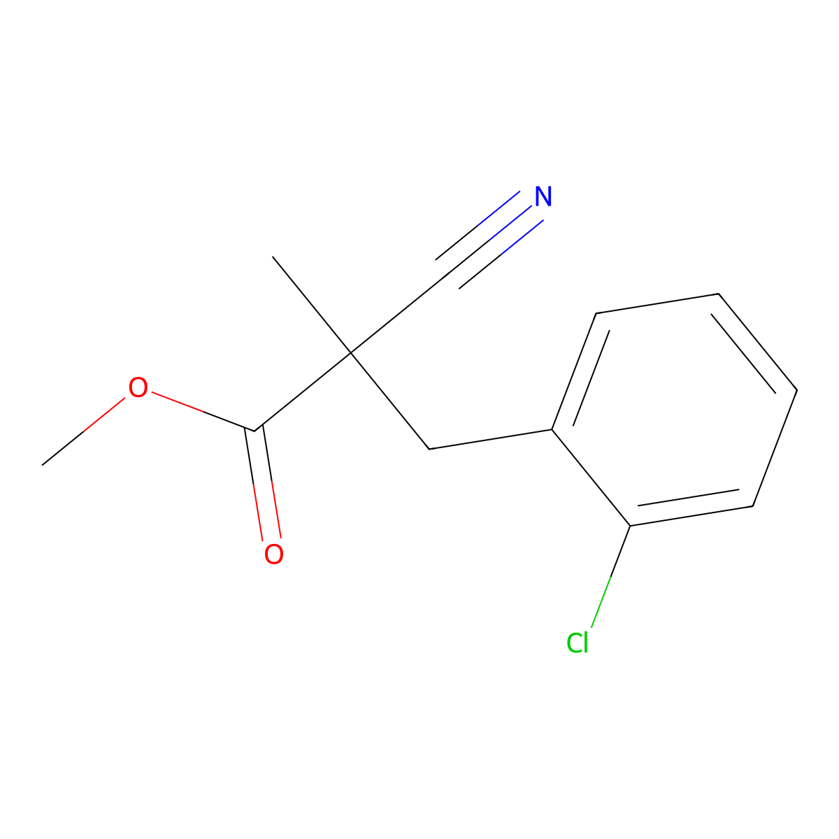 Methyl 3-(2-chlorophenyl)-2-cyano-2-methylpropanoate molecular structure, CAS 1557396-27-6