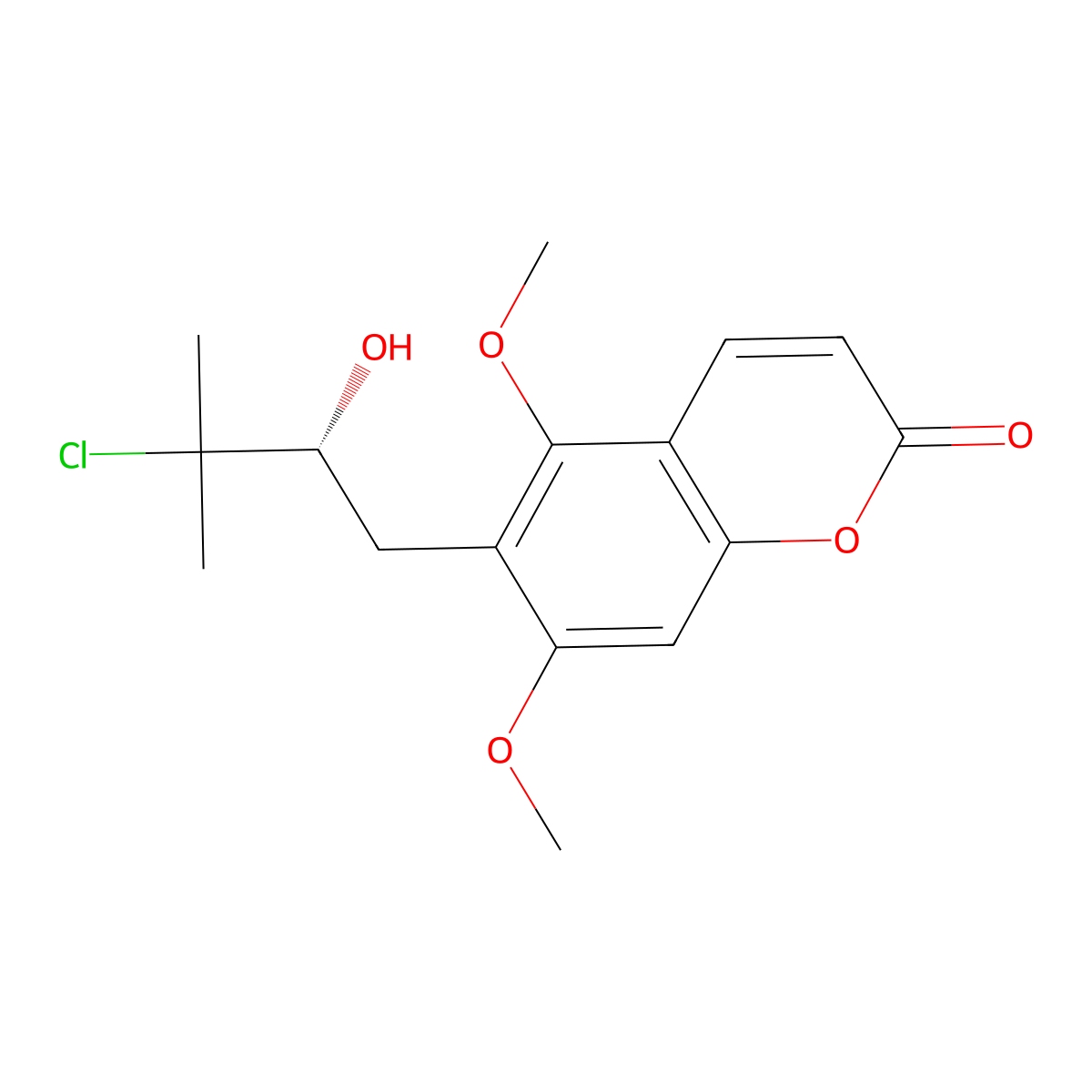 (+)-6-(3-Chloro-2-hydroxy-3-methylbutyl)-5,7-dimethoxycoumarin molecular structure, CAS 15575-50-5