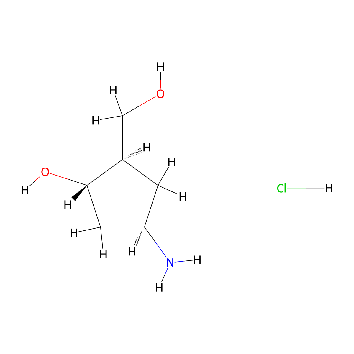 (1S,2R,4R)-4-Amino-2-(hydroxymethyl)cyclopentan-1-ol hydrochloride molecular structure, CAS 155750-92-8