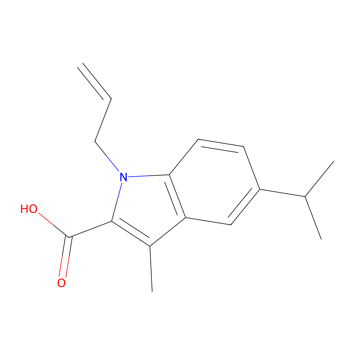3-methyl-1-(prop-2-en-1-yl)-5-(propan-2-yl)-1H-indole-2-carboxylic acid molecular structure, CAS 1557510-97-0