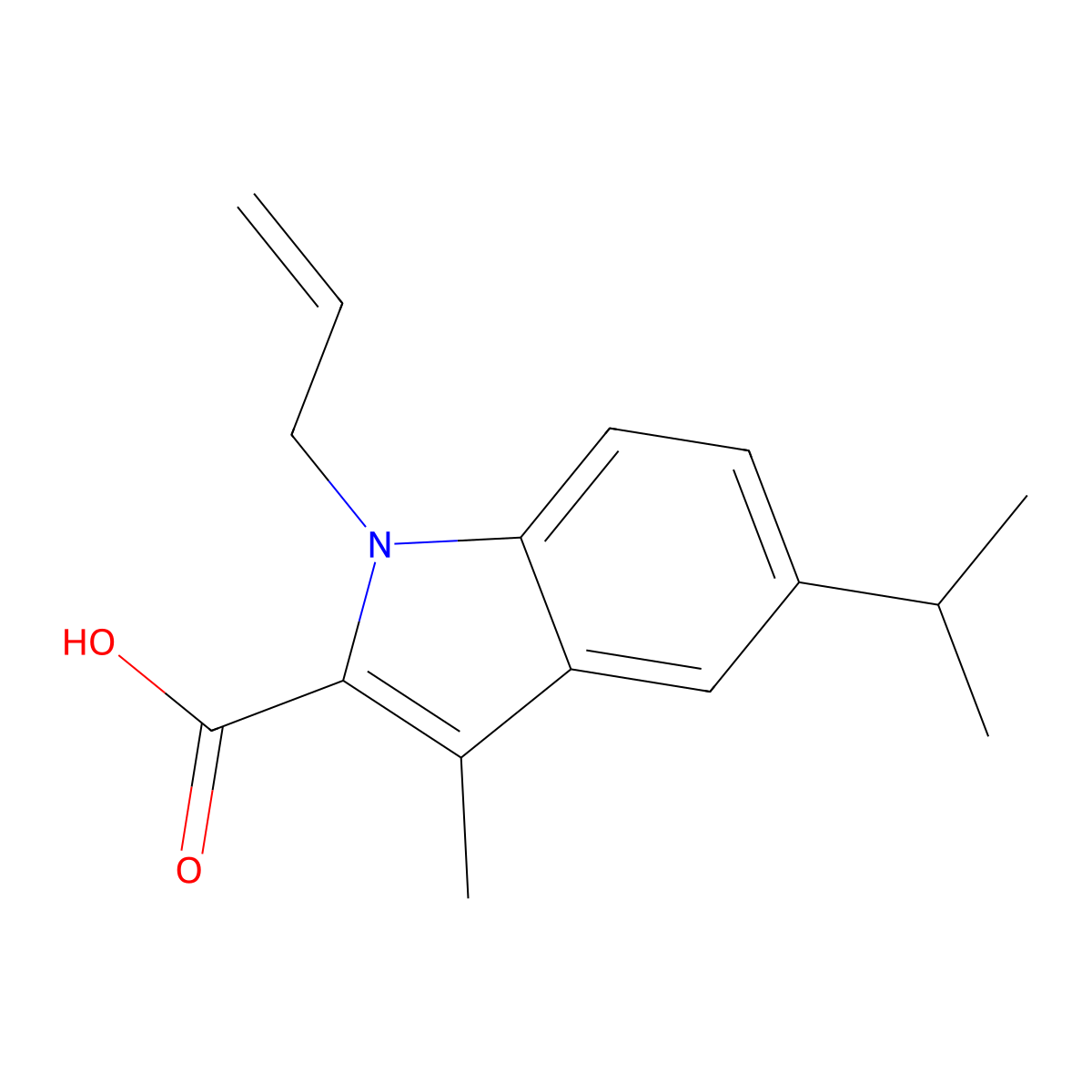 3-methyl-1-(prop-2-en-1-yl)-5-(propan-2-yl)-1H-indole-2-carboxylic acid molecular structure, CAS 1557510-97-0