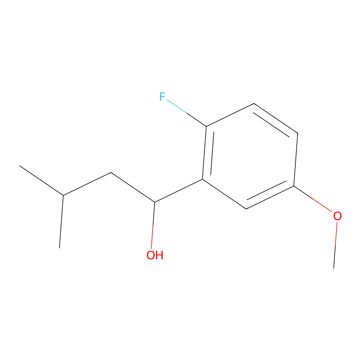 1-(2-Fluoro-5-methoxyphenyl)-3-methylbutan-1-ol molecular structure, CAS 1557590-74-5