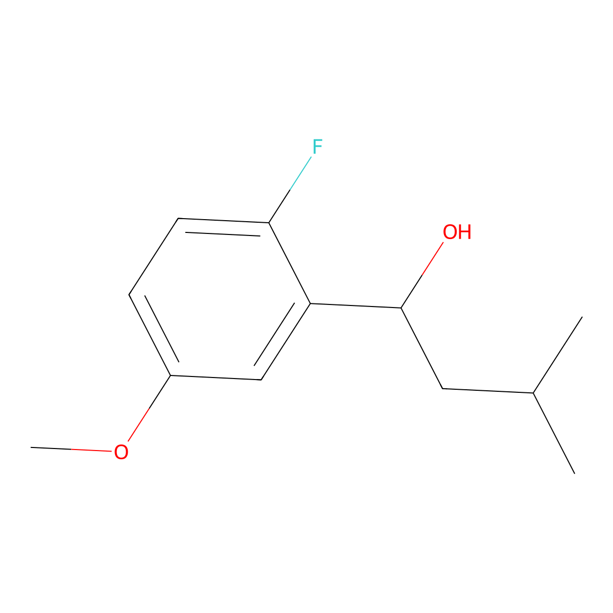 1-(2-Fluoro-5-methoxyphenyl)-3-methylbutan-1-ol molecular structure, CAS 1557590-74-5