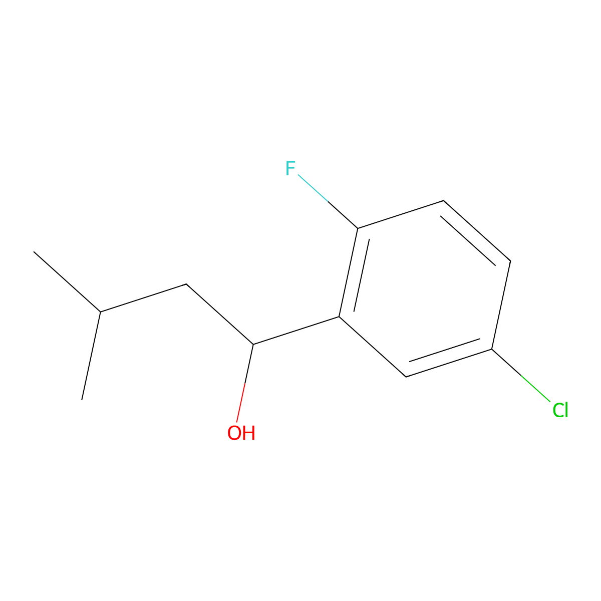1-(5-Chloro-2-fluorophenyl)-3-methylbutan-1-ol molecular structure, CAS 1557592-34-3