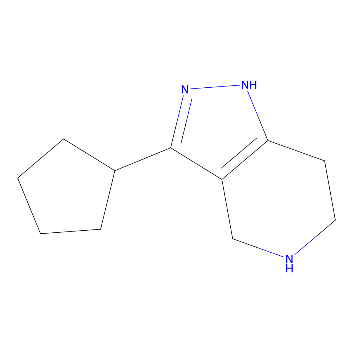 3-cyclopentyl-2H,4H,5H,6H,7H-pyrazolo[4,3-c]pyridine molecular structure, CAS 1557618-81-1