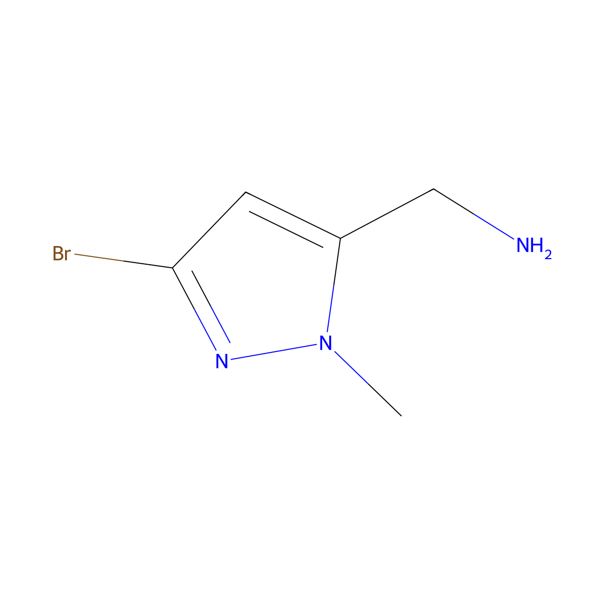 (3-bromo-1-methyl-1H-pyrazol-5-yl)methanamine molecular structure, CAS 1557662-14-2