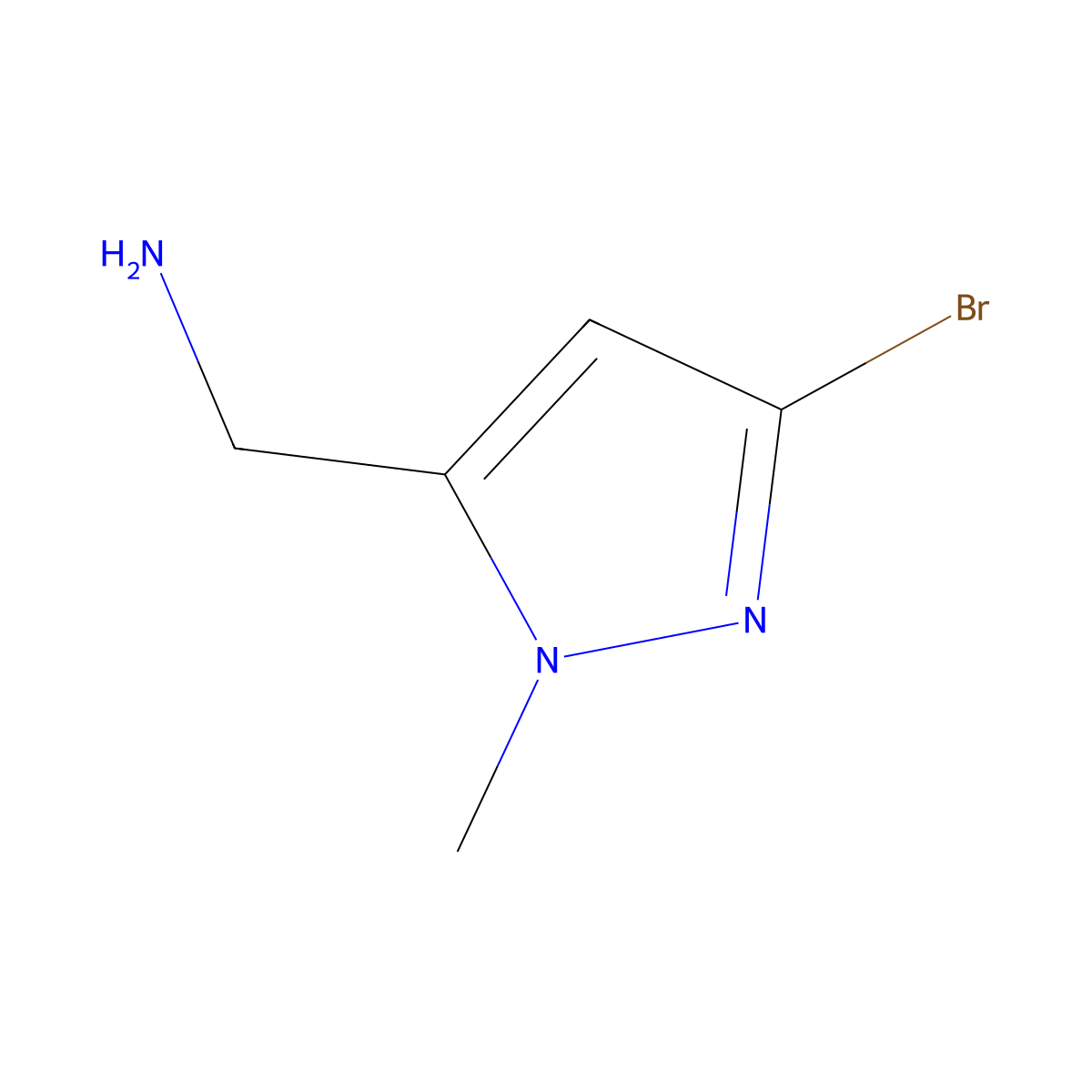 (3-bromo-1-methyl-1H-pyrazol-5-yl)methanamine molecular structure, CAS 1557662-14-2