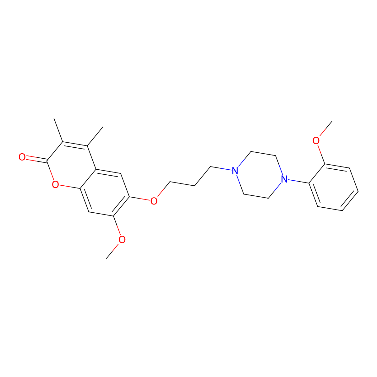 7-Methoxy-6-(3-(4-(2-methoxyphenyl)-1-piperazinyl)propoxy)-3,4-dimethyl-2H-1-benzopyran-2-one molecular structure, CAS 155773-59-4