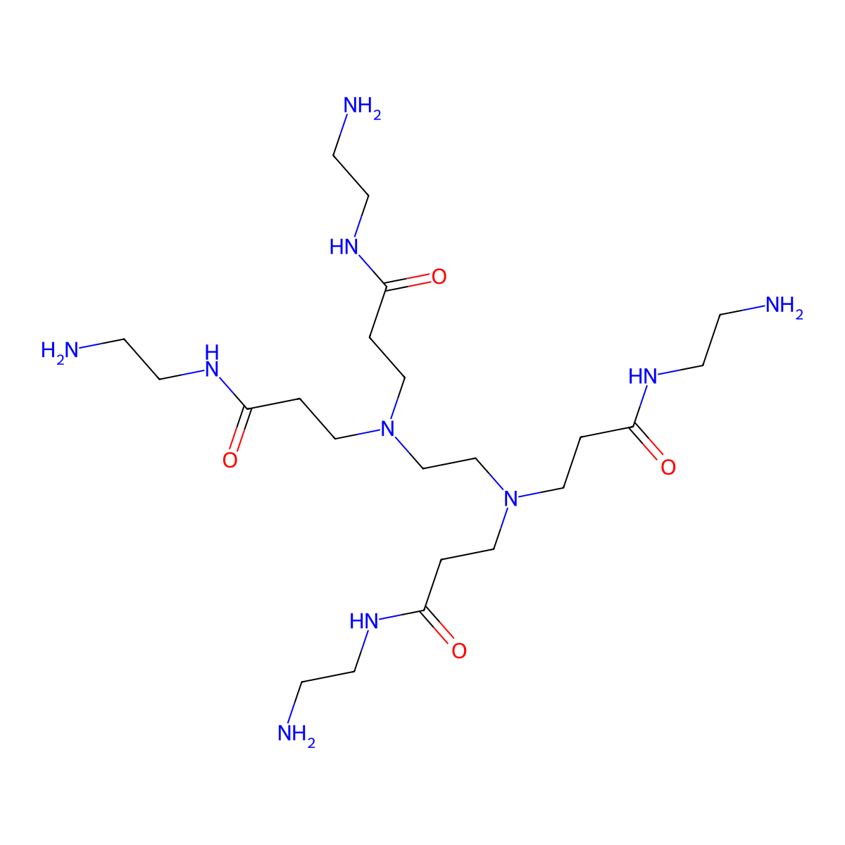 PAMAM dendrimer, ethylenediamine core, generation 0.0 solution molecular structure, CAS 155773-72-1