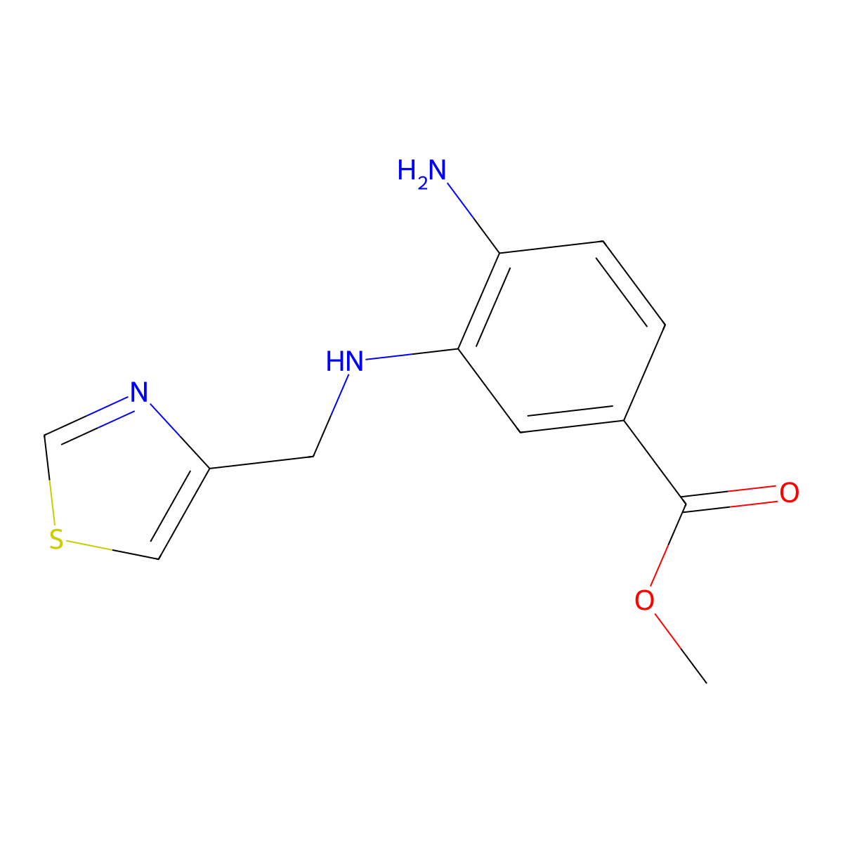 Methyl4-amino-3-{[(1,3-thiazol-4-yl)methyl]amino}benzoate molecular structure, CAS 1557801-02-1