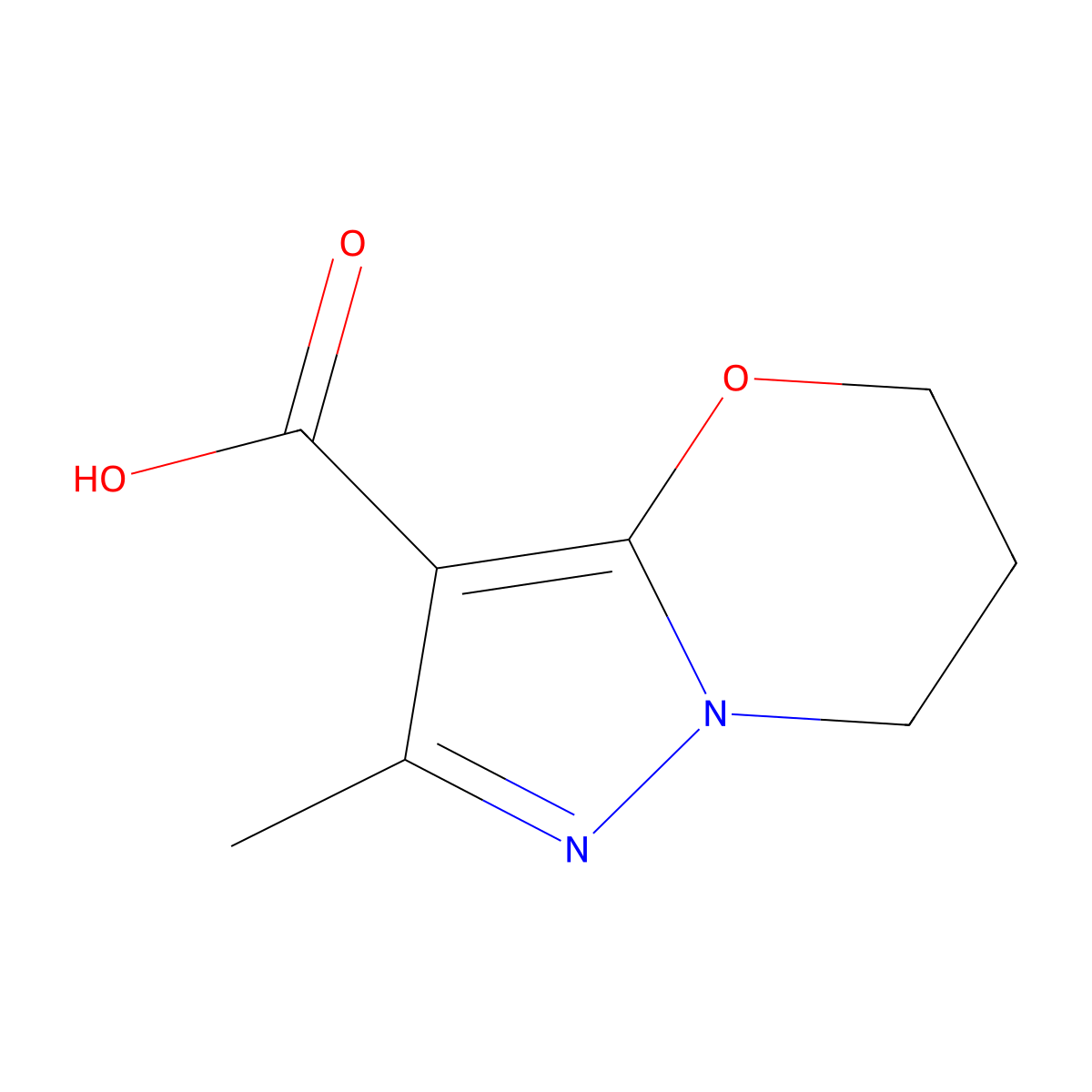 2-methyl-5H,6H,7H-pyrazolo(3,2-b)(1,3)oxazine-3-carboxylic acid molecular structure, CAS 1557851-24-7