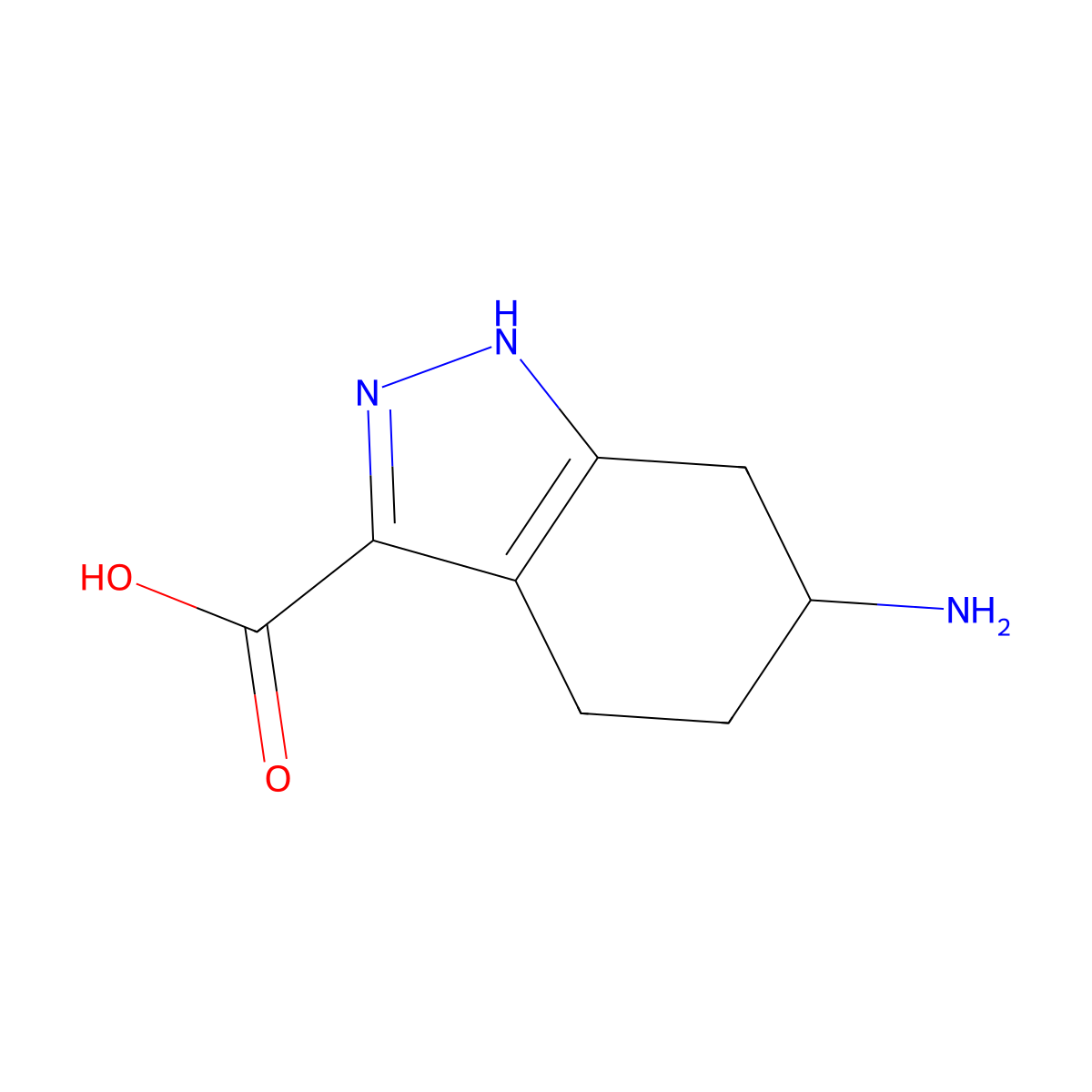 6-amino-4,5,6,7-tetrahydro-1H-indazole-3-carboxylic acid molecular structure, CAS 1557908-13-0
