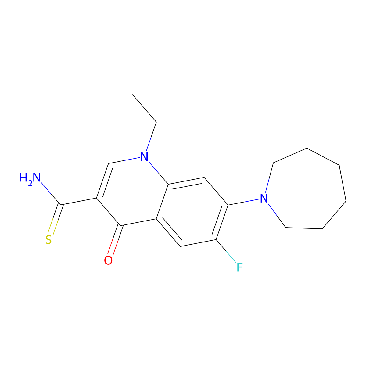 7-(Azepan-1-yl)-1-ethyl-6-fluoro-4-oxoquinoline-3-carbothioamide molecular structure, CAS 1557916-00-3