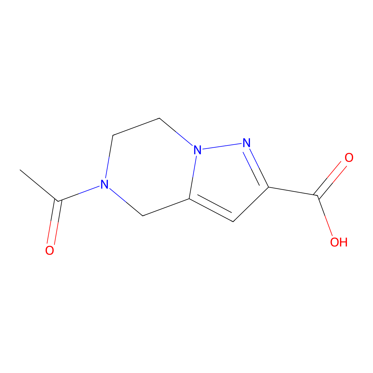 5-acetyl-4H,5H,6H,7H-pyrazolo[1,5-a]pyrazine-2-carboxylic acid molecular structure, CAS 1557921-00-2