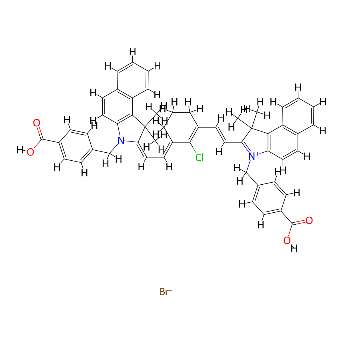 3-(4-carboxybenzyl)-2-((Z)-2-((E)-3-((Z)-2-(3-(4-carboxybenzyl)-1,1-dimethyl-1H-benzo[e]indol-2(3H)-ylidene)ethylidene)-2-chlorocyclohex-1-en-1-yl)vinyl)-1,1-dimethyl-1H-benzo[e]indol-3-ium bromide molecular structure, CAS 1558000-75-1