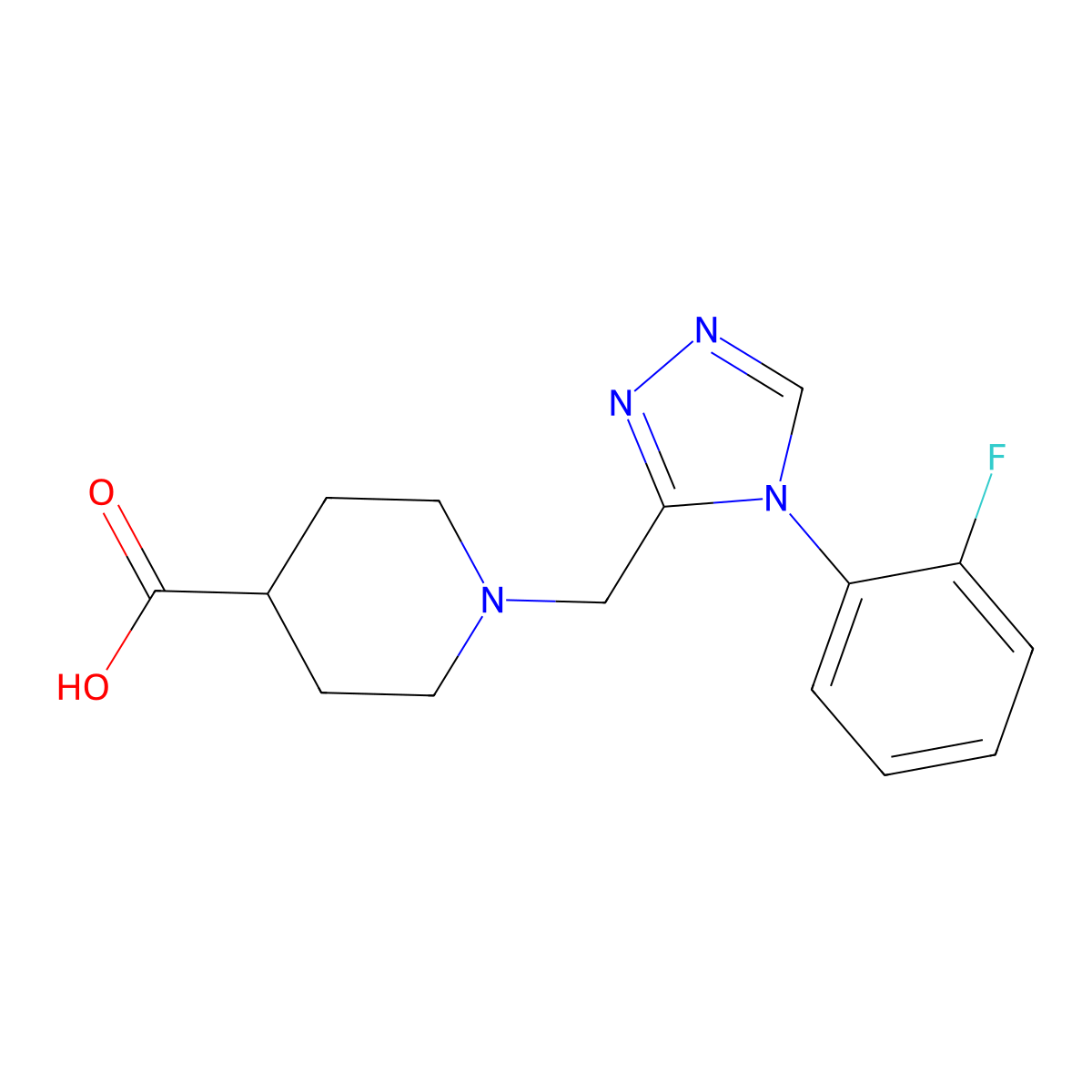 1-{[4-(2-fluorophenyl)-4H-1,2,4-triazol-3-yl]methyl}piperidine-4-carboxylic acid molecular structure, CAS 1558108-17-0