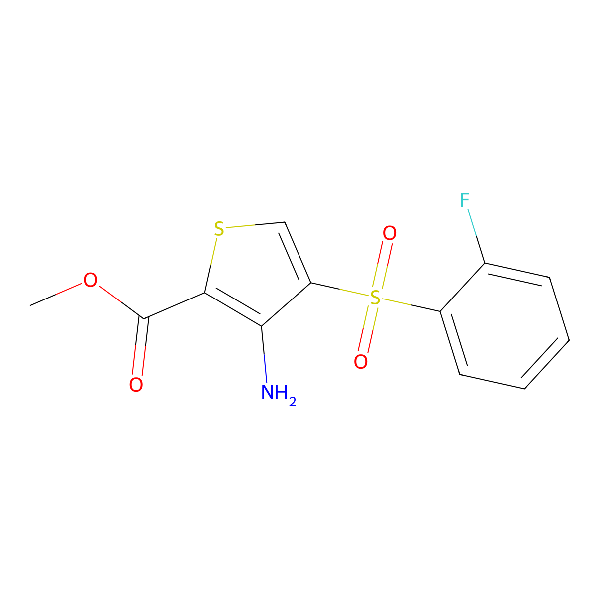 Methyl 3-amino-4-[(2-fluorophenyl)sulfonyl]thiophene-2-carboxylate molecular structure, CAS 1558108-69-2
