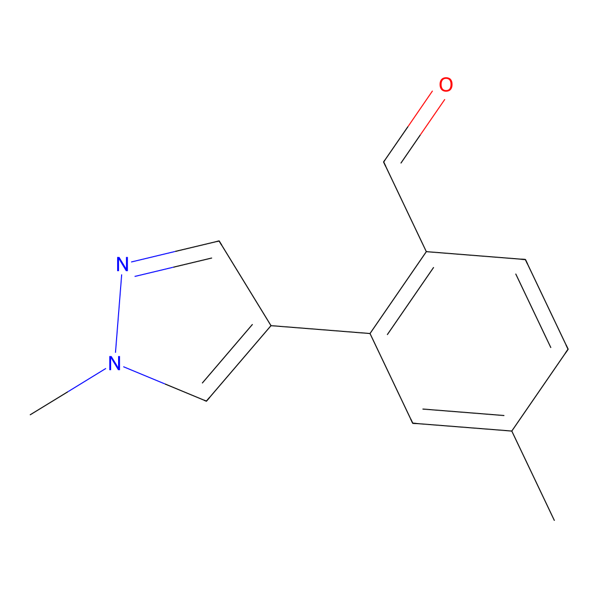 4-methyl-2-(1-methyl-1H-pyrazol-4-yl)benzaldehyde molecular structure, CAS 1558171-05-3