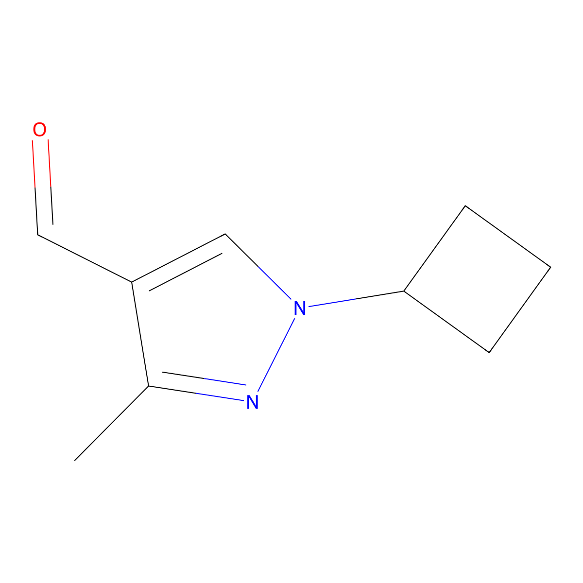 1-cyclobutyl-3-methyl-1H-pyrazole-4-carbaldehyde molecular structure, CAS 1558215-65-8