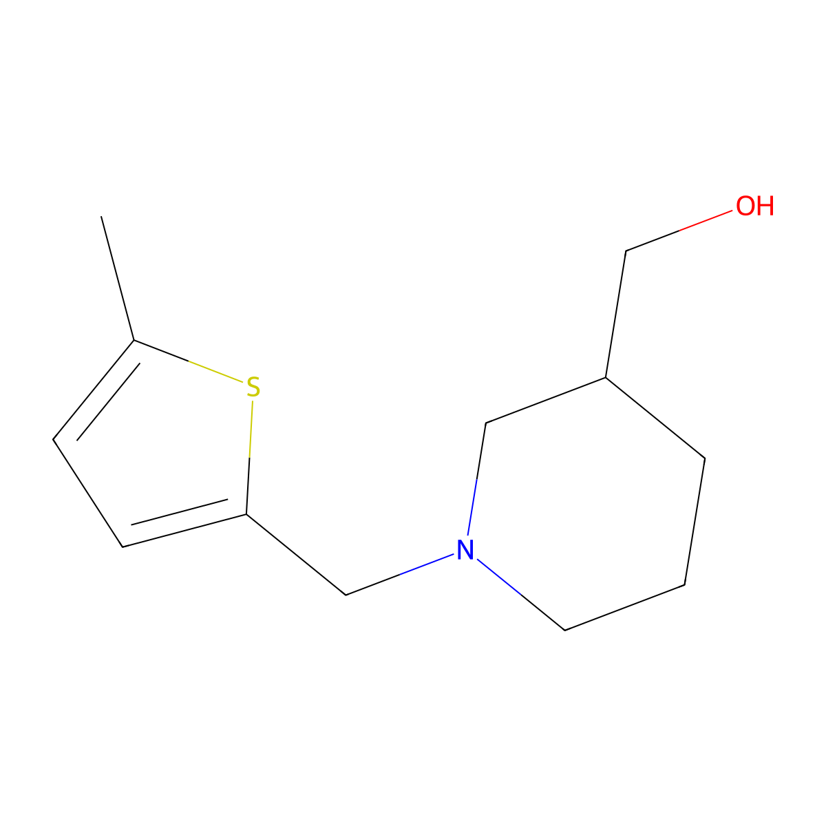 (1-((5-Methylthiophen-2-yl)methyl)piperidin-3-yl)methanol molecular structure, CAS 1558246-88-0