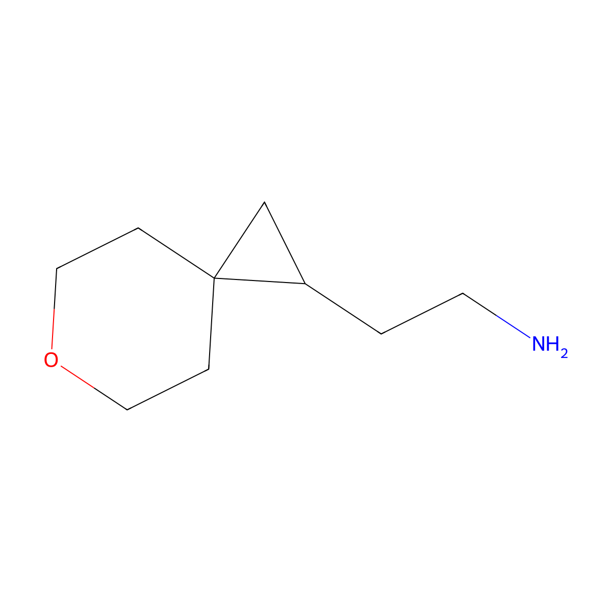 2-{6-Oxaspiro[2.5]octan-1-yl}ethan-1-amine molecular structure, CAS 1558301-55-5