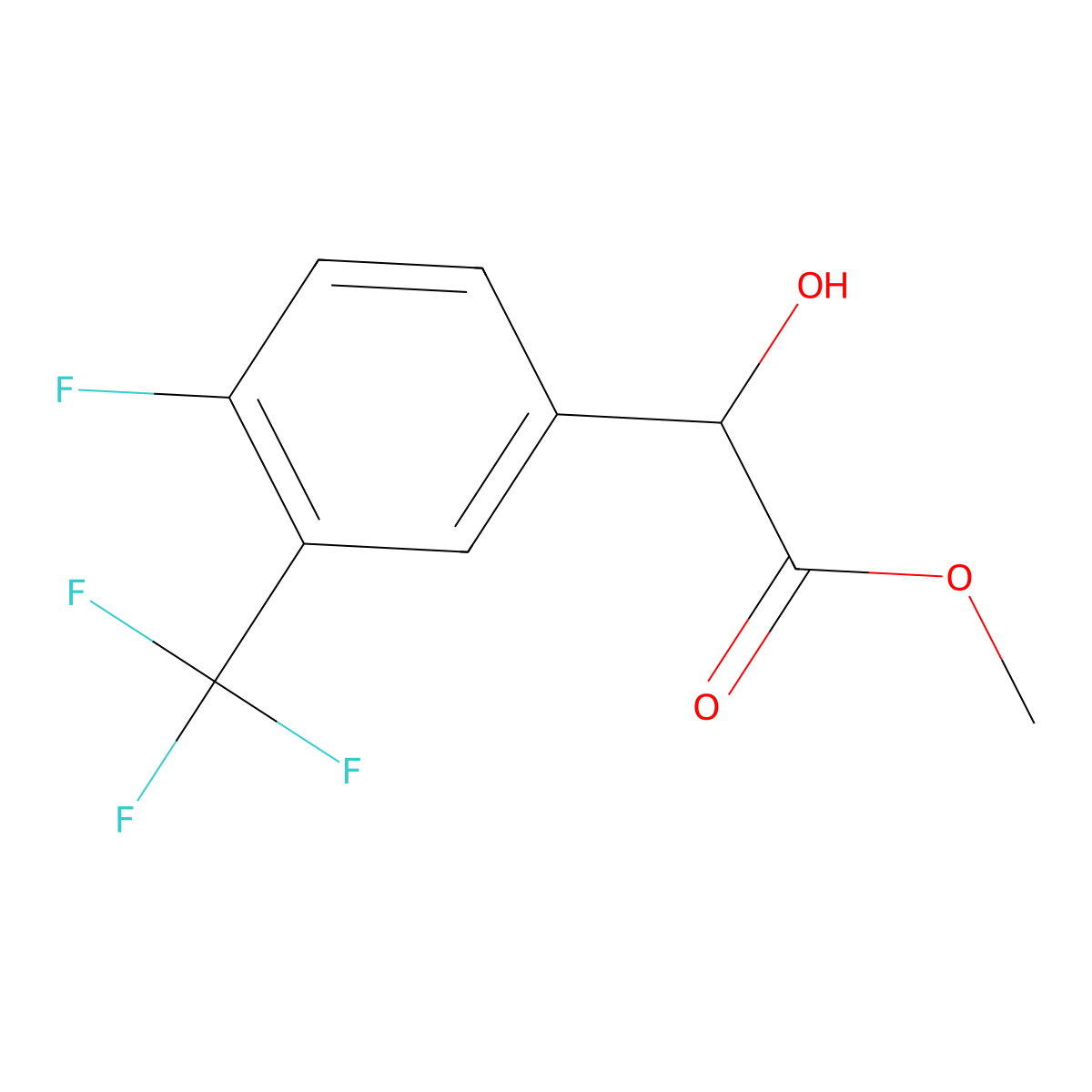 Methyl 2-[4-fluoro-3-(trifluoromethyl)phenyl]-2-hydroxyacetate molecular structure, CAS 1558355-23-9