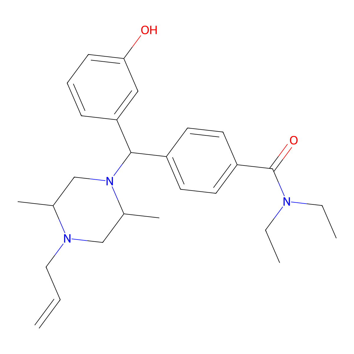 rel-4-((R)-((2S,5R)-2,5-Dimethyl-4-(2-propen-1-yl)-1-piperazinyl)(3-hydroxyphenyl)methyl)-N,N-diethylbenzamide molecular structure, CAS 155836-50-3