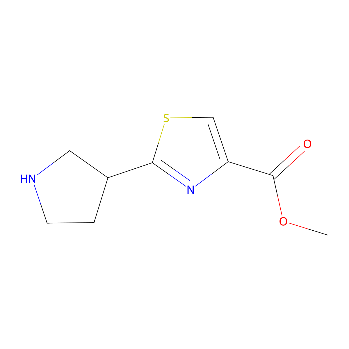 Methyl 2-(pyrrolidin-3-yl)-1,3-thiazole-4-carboxylate molecular structure, CAS 1558372-74-9