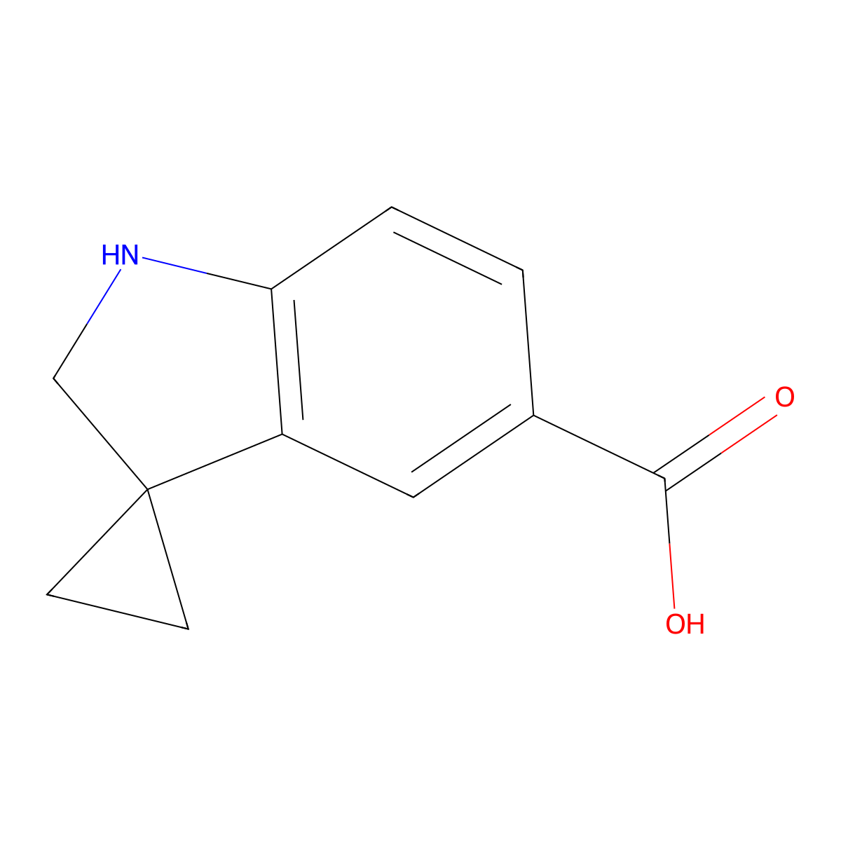 1',2'-Dihydrospiro[cyclopropane-1,3'-indole]-5'-carboxylic acid molecular structure, CAS 1558464-75-7