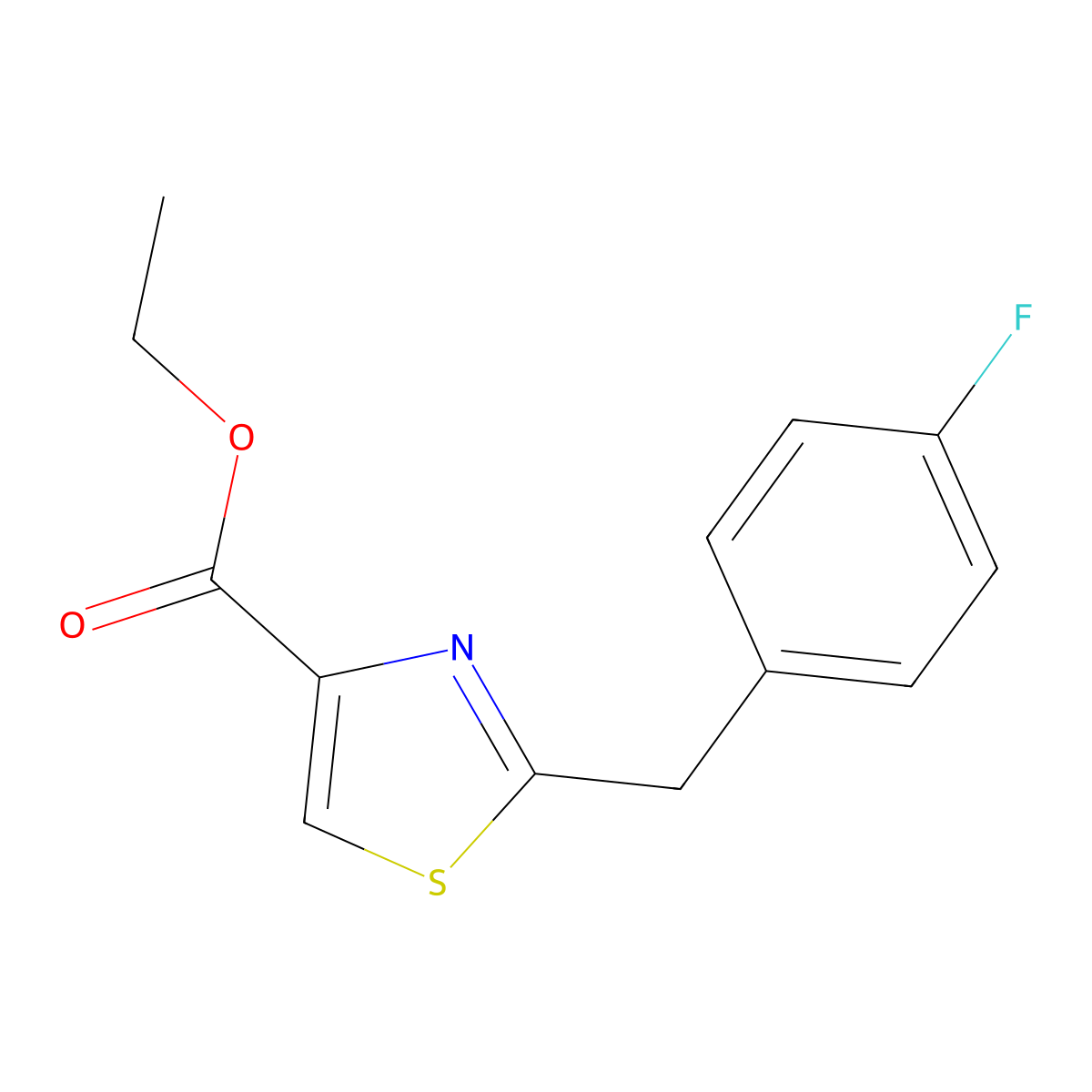 Ethyl 2-[(4-fluorophenyl)methyl]-1,3-thiazole-4-carboxylate molecular structure, CAS 1558527-95-9
