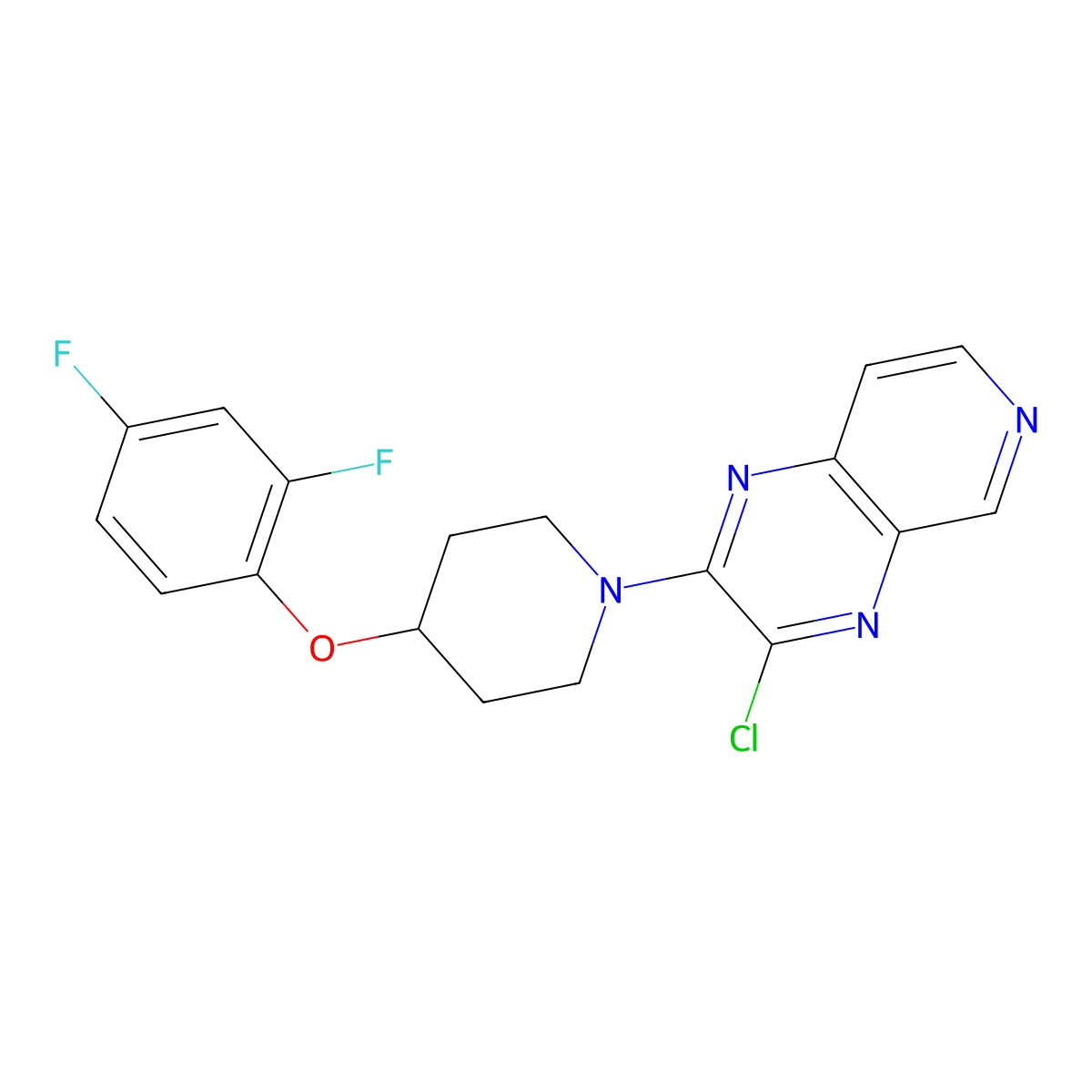 3-Chloro-2-(4-(2,4-difluorophenoxy)piperidin-1-yl)pyrido[3,4-b]pyrazine molecular structure, CAS 1558737-56-6
