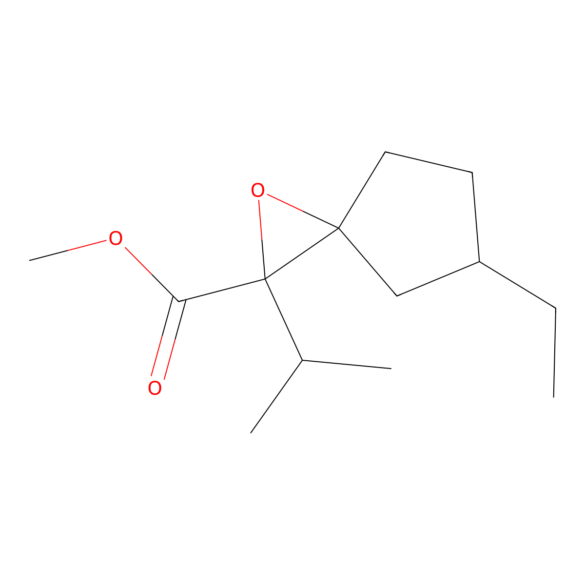 Methyl 5-ethyl-2-(propan-2-yl)-1-oxaspiro[2.4]heptane-2-carboxylate molecular structure, CAS 1558828-74-2