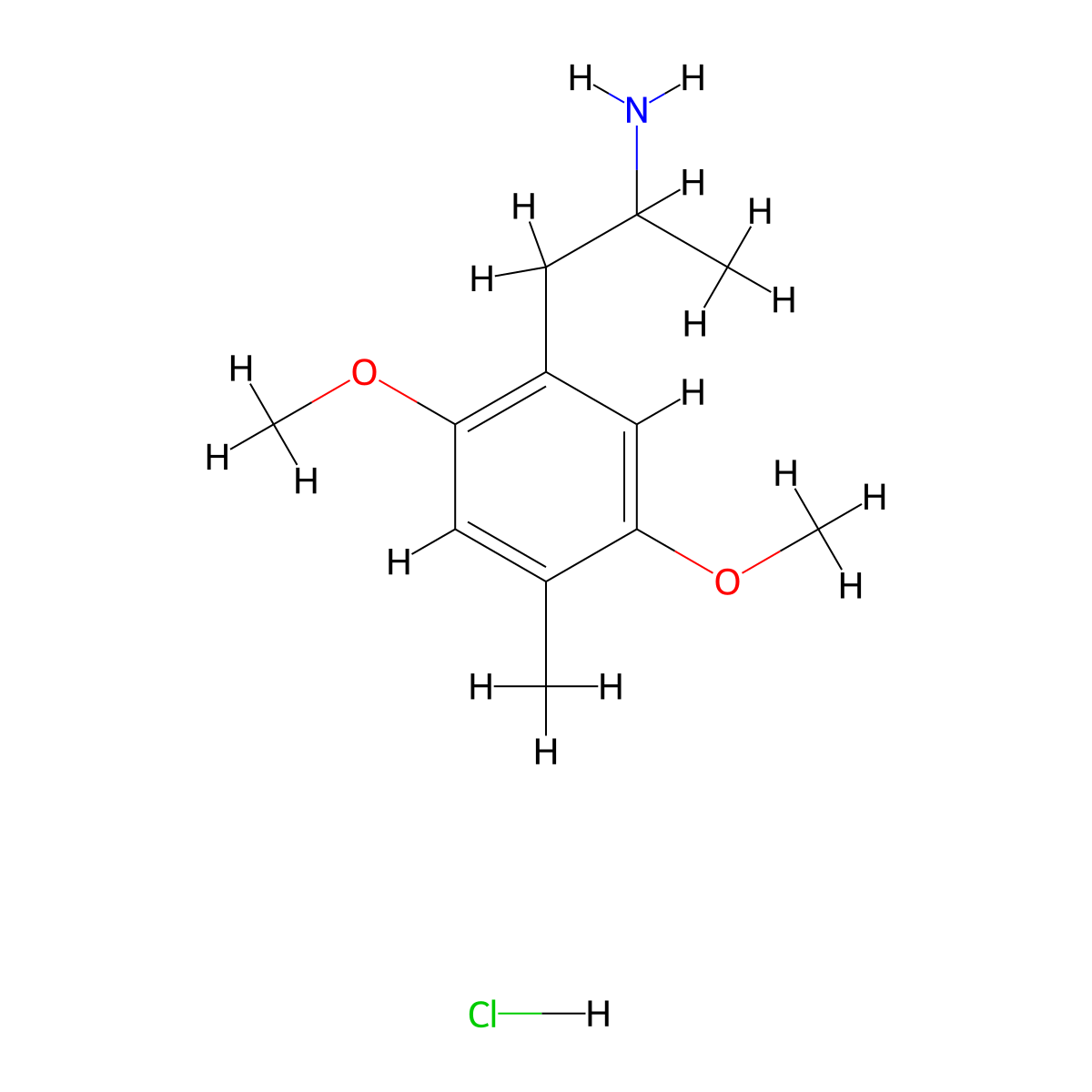2,5-Dimethoxy-4-Methylamphetamine, Hydrochloride molecular structure, CAS 15589-00-1