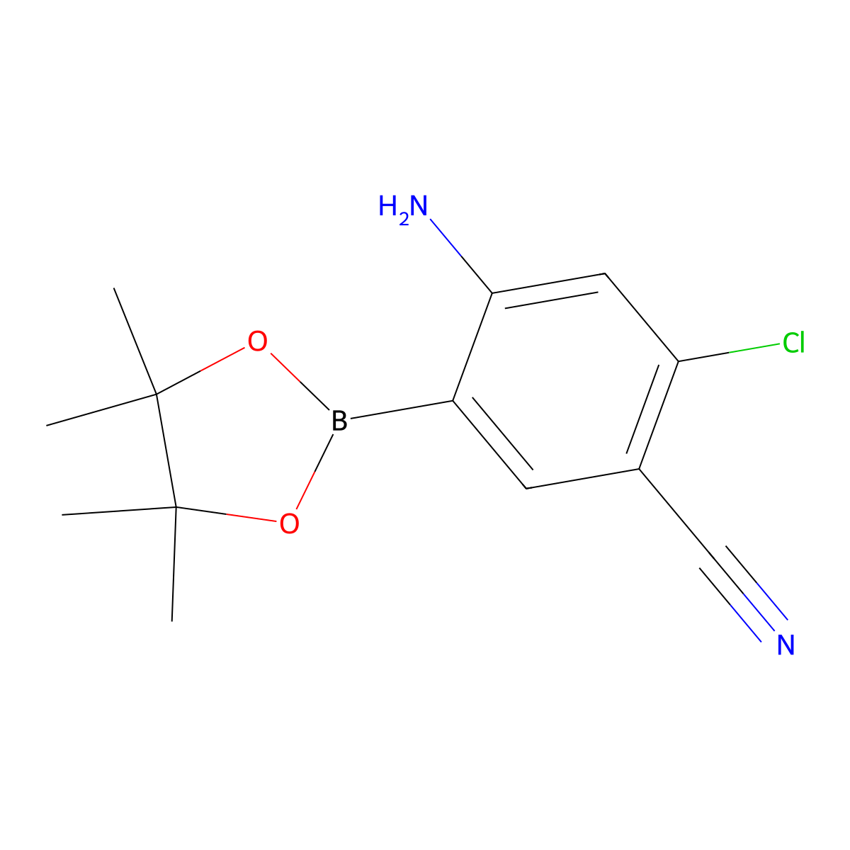 4-Amino-2-chloro-5-(4,4,5,5-tetramethyl-1,3,2-dioxaborolan-2-yl)benzonitrile molecular structure, CAS 1558927-29-9