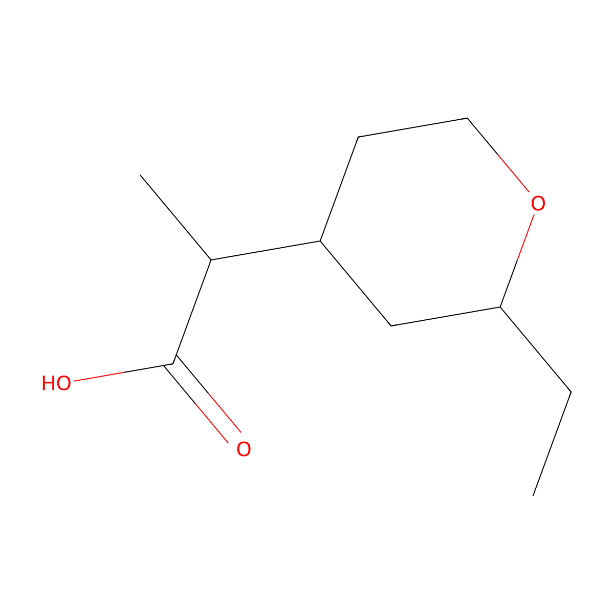 2-(2-Ethyloxan-4-yl)propanoic acid molecular structure, CAS 1558957-19-9
