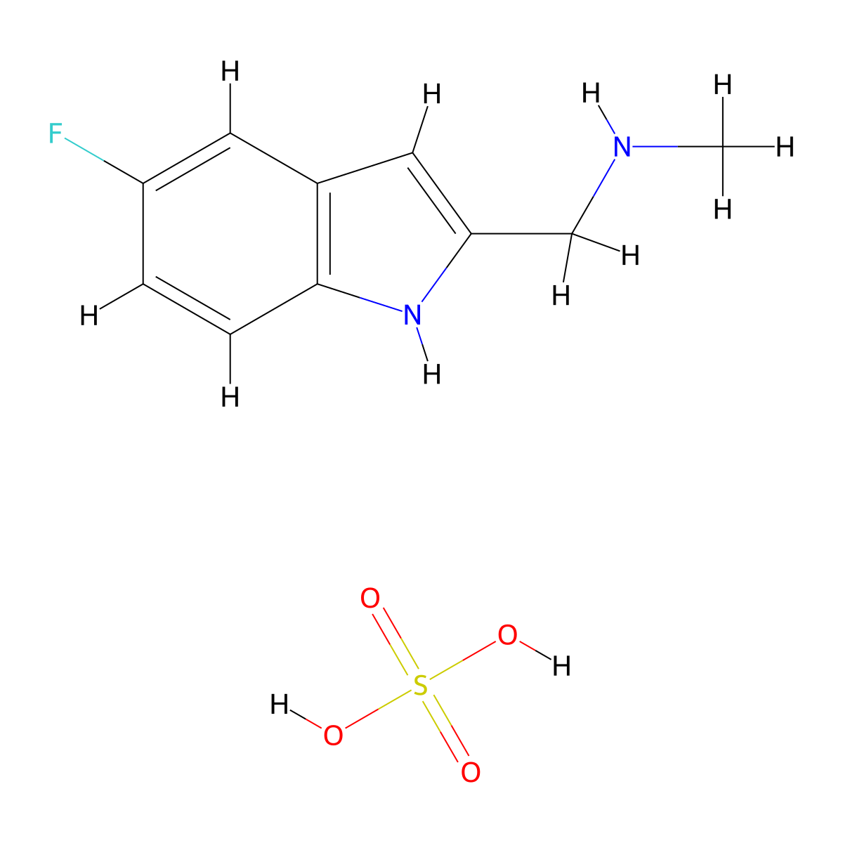 [(5-fluoro-1H-indol-2-yl)methyl]methylamine sulfate (2:1) molecular structure, CAS 1559059-72-1
