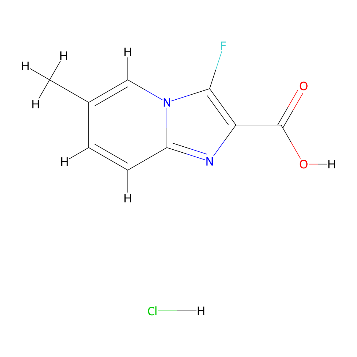 3-Fluoro-6-methylimidazo[1,2-a]pyridine-2-carboxylic acid hydrochloride molecular structure, CAS 1559062-18-8