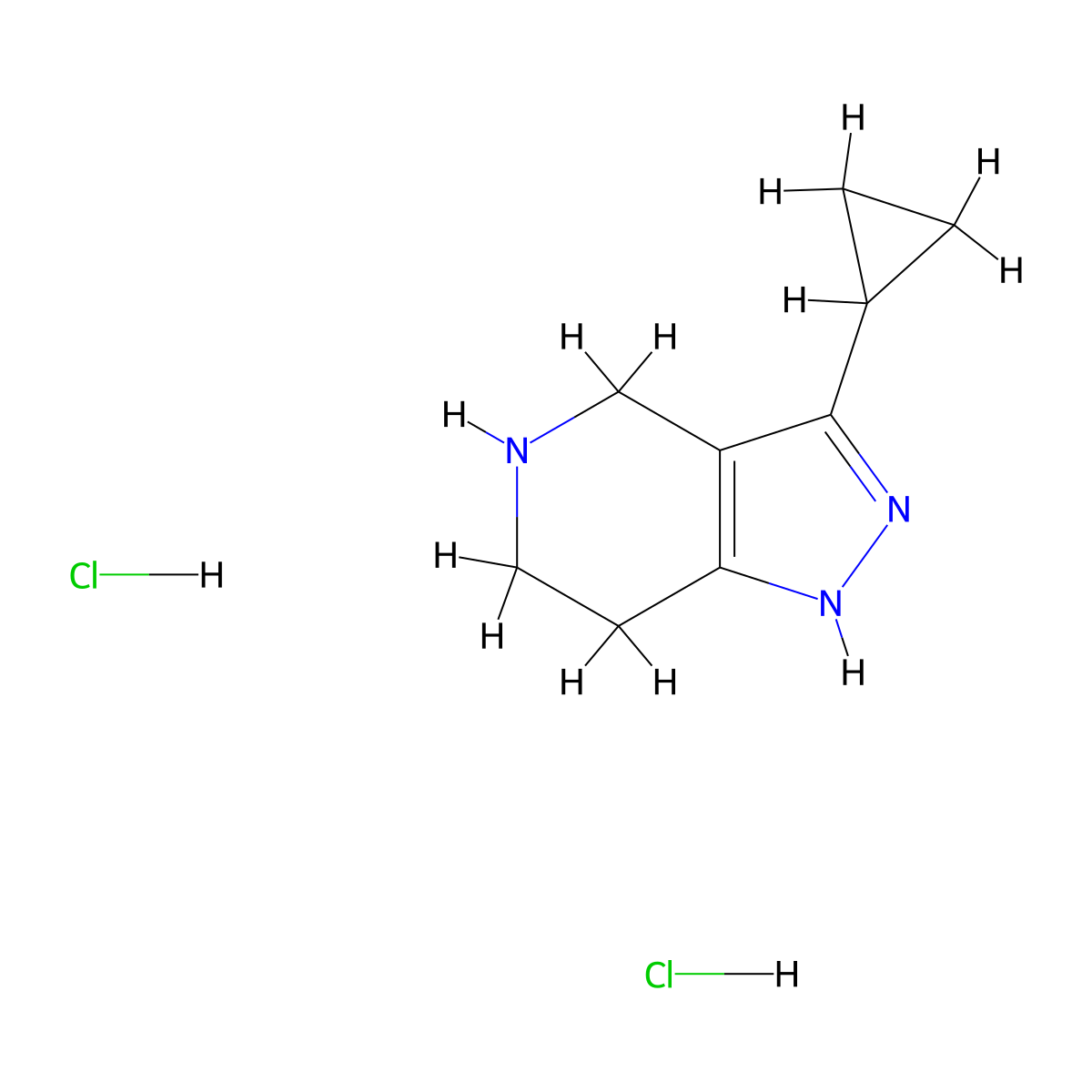 3-cyclopropyl-4,5,6,7-tetrahydro-1H-pyrazolo[4,3-c]pyridine dihydrochloride molecular structure, CAS 1559064-00-4