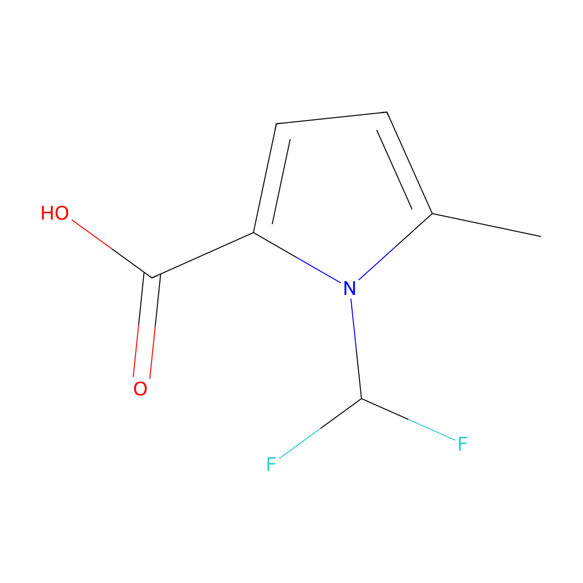 1-(difluoromethyl)-5-methyl-1H-pyrrole-2-carboxylic acid molecular structure, CAS 1559064-14-0