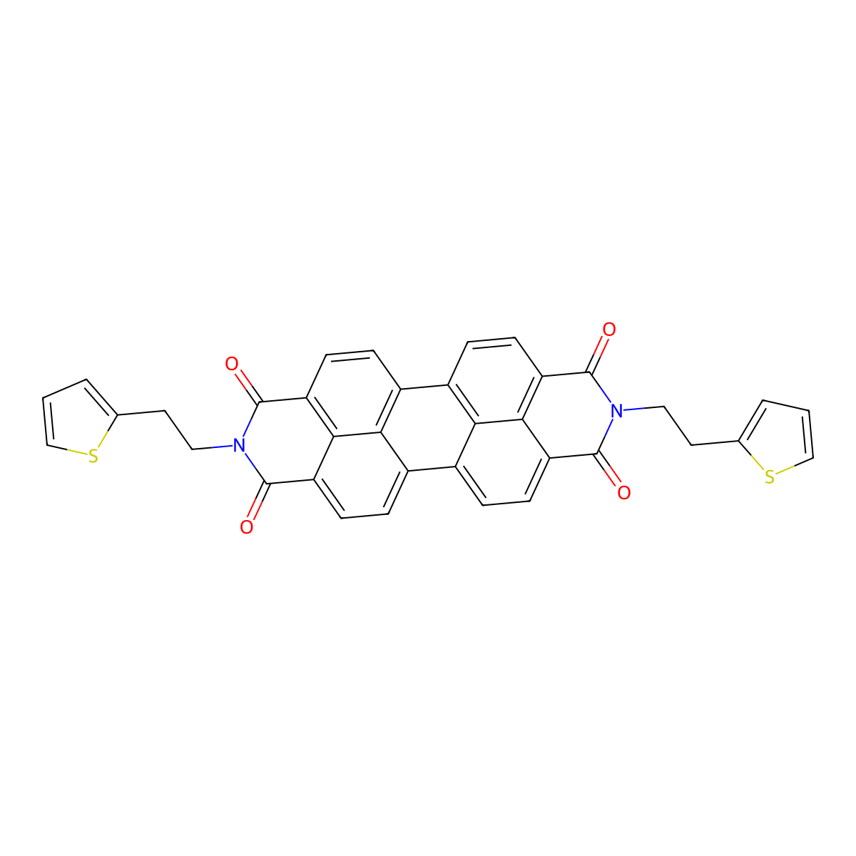 2,9-Bis(2-(thiophen-2-yl)ethyl)anthra[2,1,9-def:6,5,10-d'e'f']diisoquinoline-1,3,8,10(2H,9H)-tetraone molecular structure, CAS 1559069-50-9