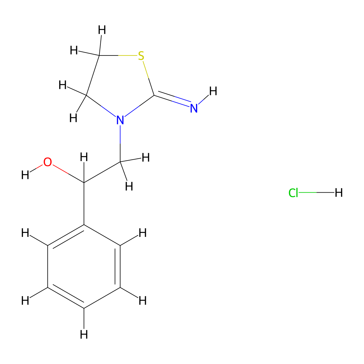 2-(2-Iminothiazolidin-3-yl)-1-phenylethanol hydrochloride molecular structure, CAS 15591-41-0