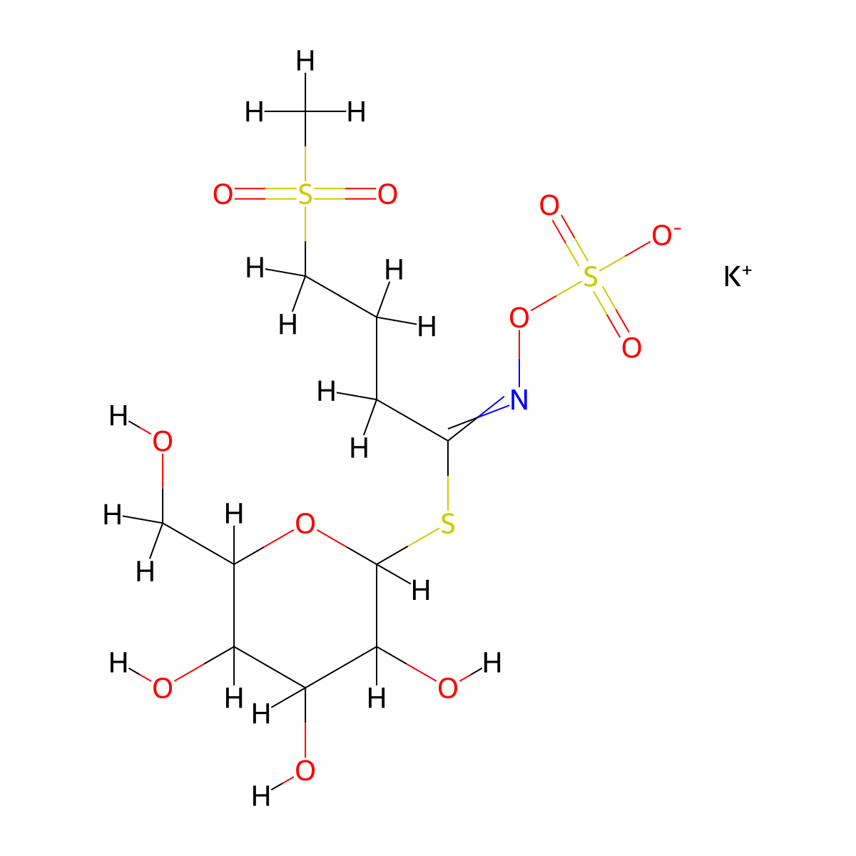 Potassium [[4-methylsulfonyl-1-[3,4,5-trihydroxy-6-(hydroxymethyl)oxan-2-yl]sulfanylbutylidene]amino] sulfate molecular structure, CAS 15592-36-6