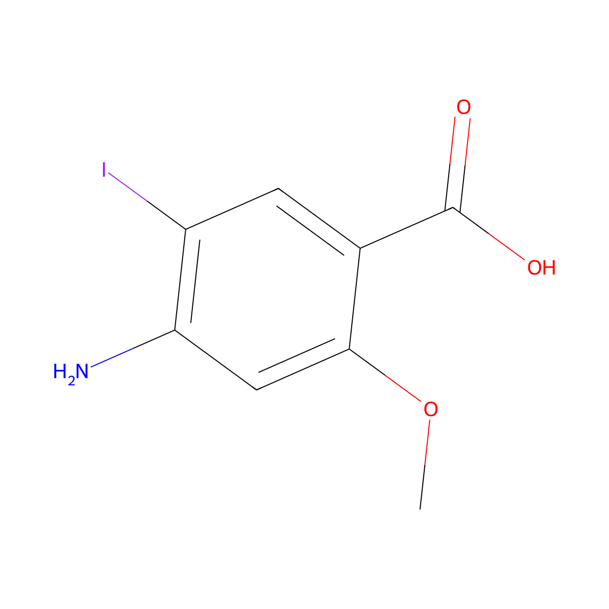 4-Amino-5-iodo-2-methoxybenzoic acid molecular structure, CAS 155928-39-5