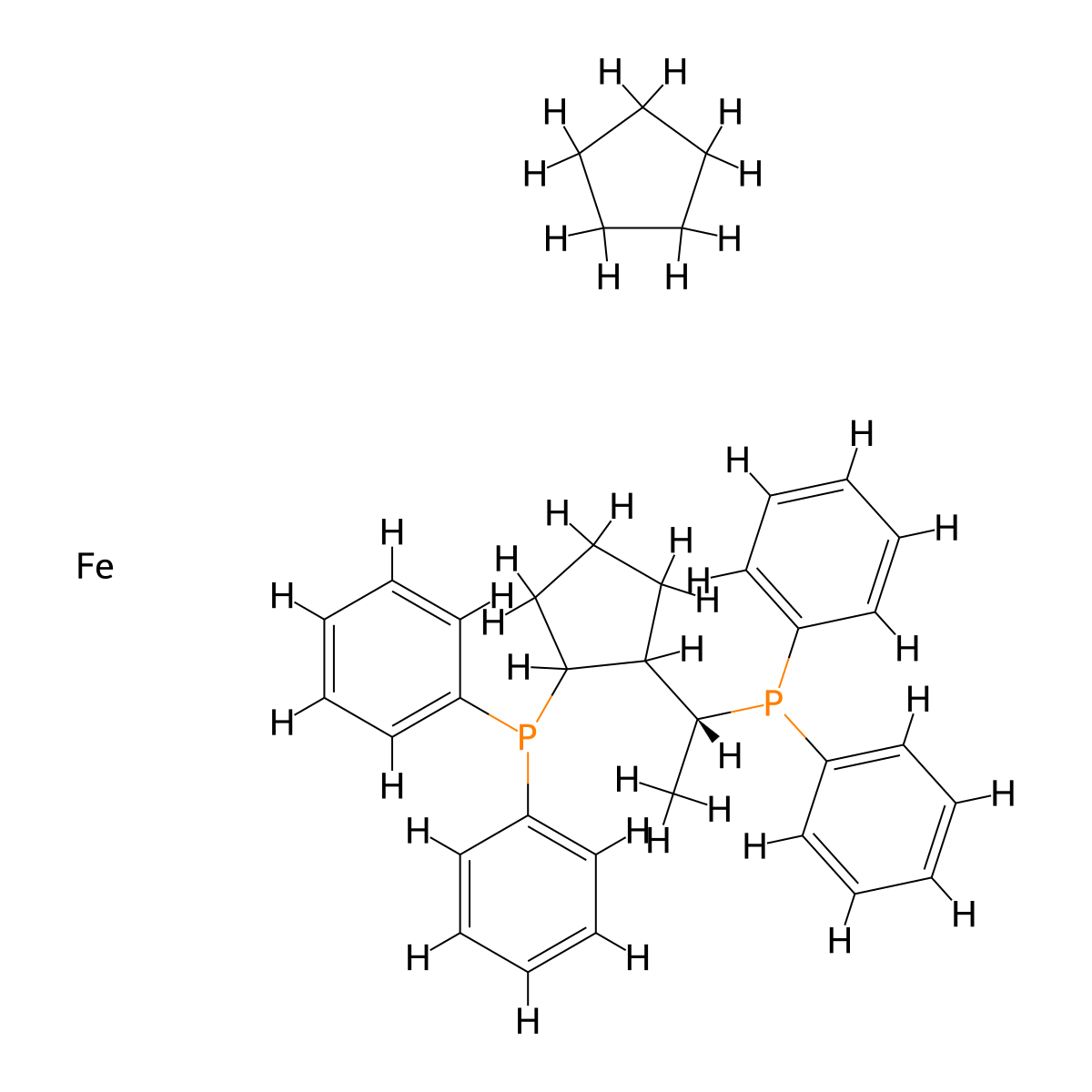 (1Rp)-1-(Diphenylphosphino)-2-[(1R)-1-(diphenylphosphino)ethyl]ferrocene molecular structure, CAS 155941-31-4